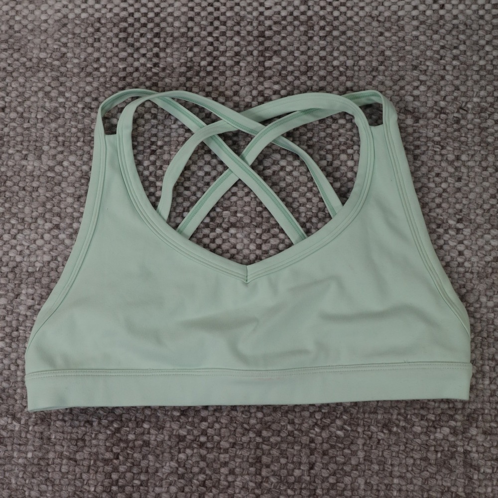 YoungLA Sports Bra Womens Large Mint Green Good Strappy Criss Cross Back V-Neck